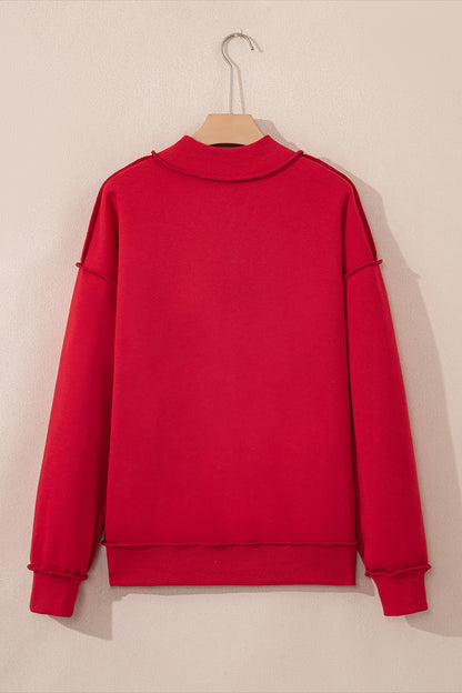 Dark Blue Oversize Drop Shoulder Reversible Mock Neck Sweatshirt