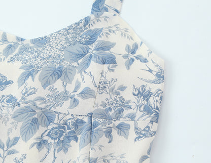 Floral Swallow Print Slim Fit Slimming Large Cami Dress for Women Spring