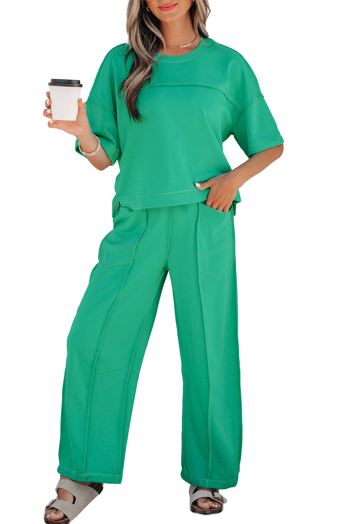 Sky Blue Drop Shoulder Boxy Tee and Barrel Pants Set