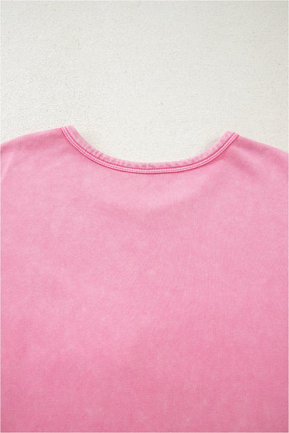 Bonbon Waffle Bowknot Patchwork Graphic Mineral Wash Plus Size Sweatshirt