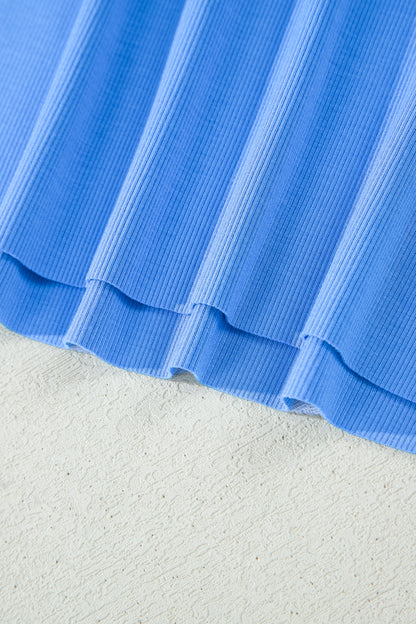 Sky Blue Slim Tank Top Elastic High Waist Shorts 2pcs Outfit