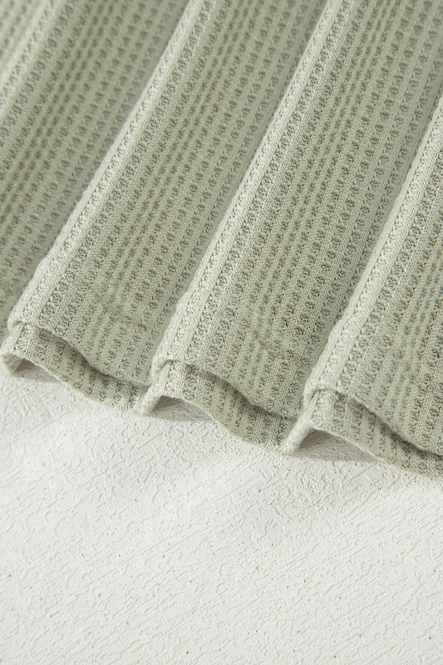 Laurel Green Waffle Knit Seam Detail Color Block Patchwork Short Sleeve Top