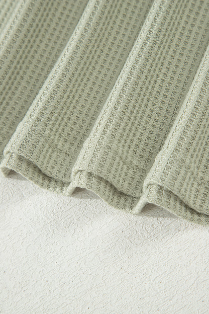 Laurel Green Waffle Knit Seam Detail Color Block Patchwork Short Sleeve Top