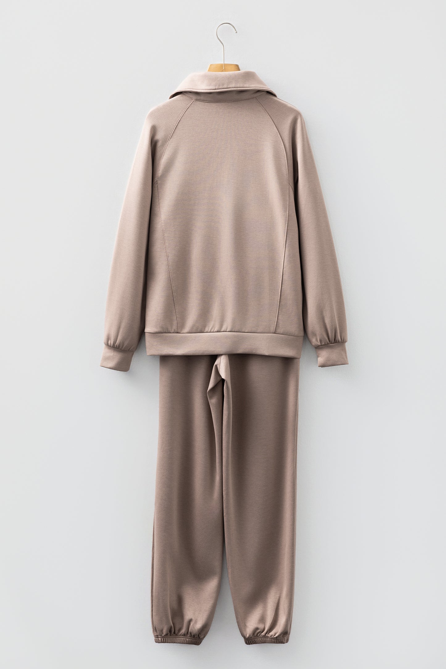 Black Zip Collar Long Sleeve Top Drawstring Pants Set
