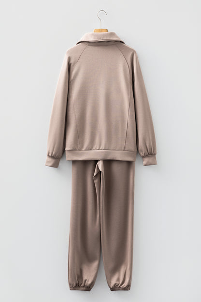 Black Zip Collar Long Sleeve Top Drawstring Pants Set