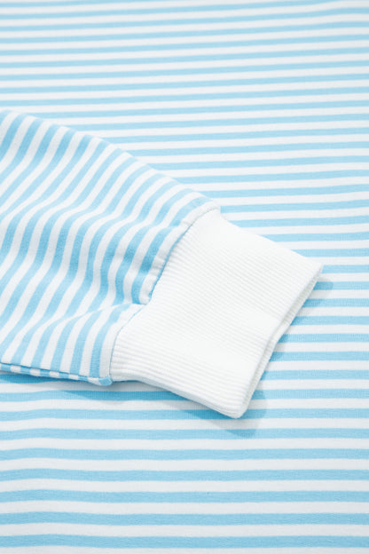 Sky Blue Stripe Oversize Mock Neck Sweatshirt and Shorts Set