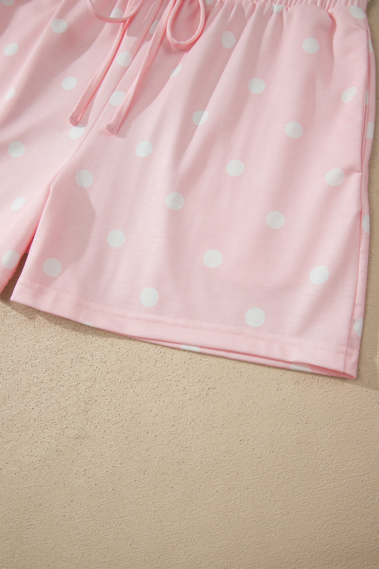 Black Exposed Seam Detail Polka Dot Loose Tee Drawstring Shorts Set