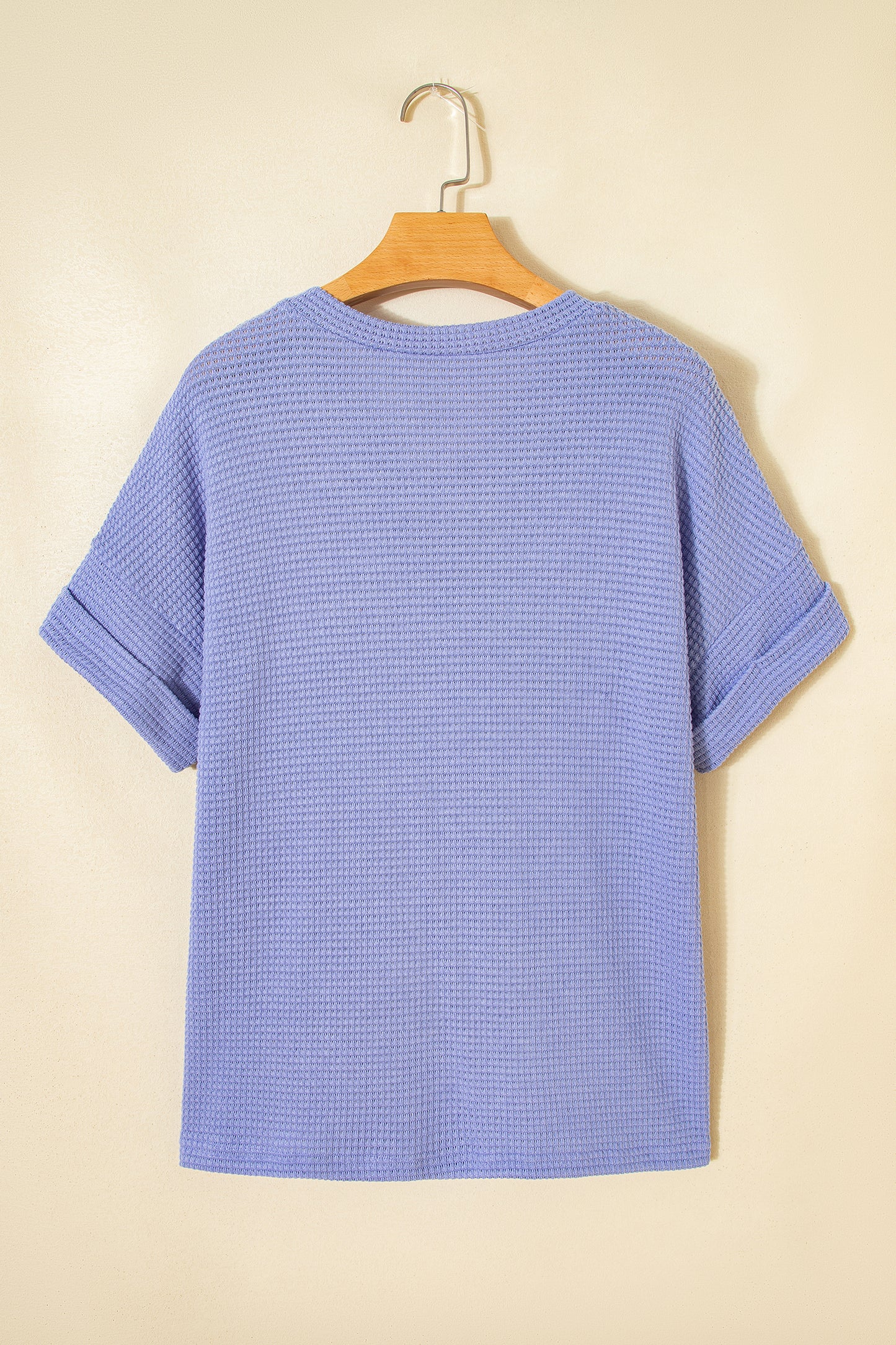 Clearly Aqua Waffle V Neck Short Sleeve Knit Top