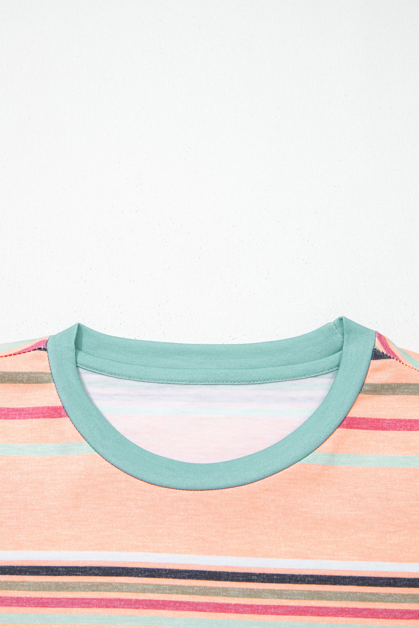 Pink Multicolor Stripes Crew Neck T Shirt