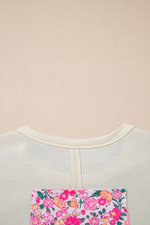 Jet Stream Floral Patched Raw Seam Big Flower Oversize Tee