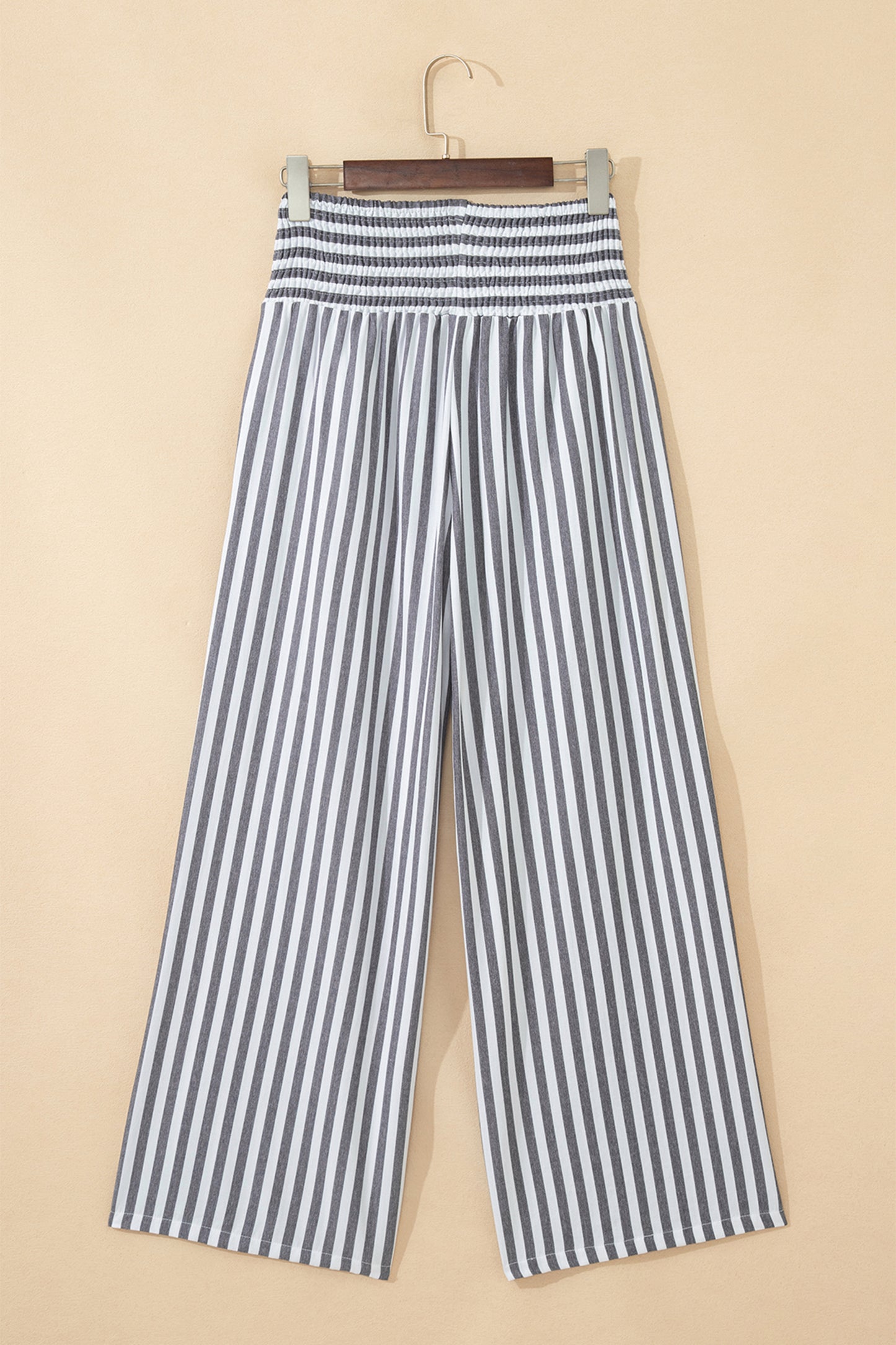 Black Stripe Shirred High Waist Loose Summer Pants