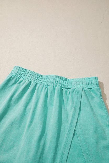 Beau Blue Mineral Wash V Neck Tee Matching Skort Set
