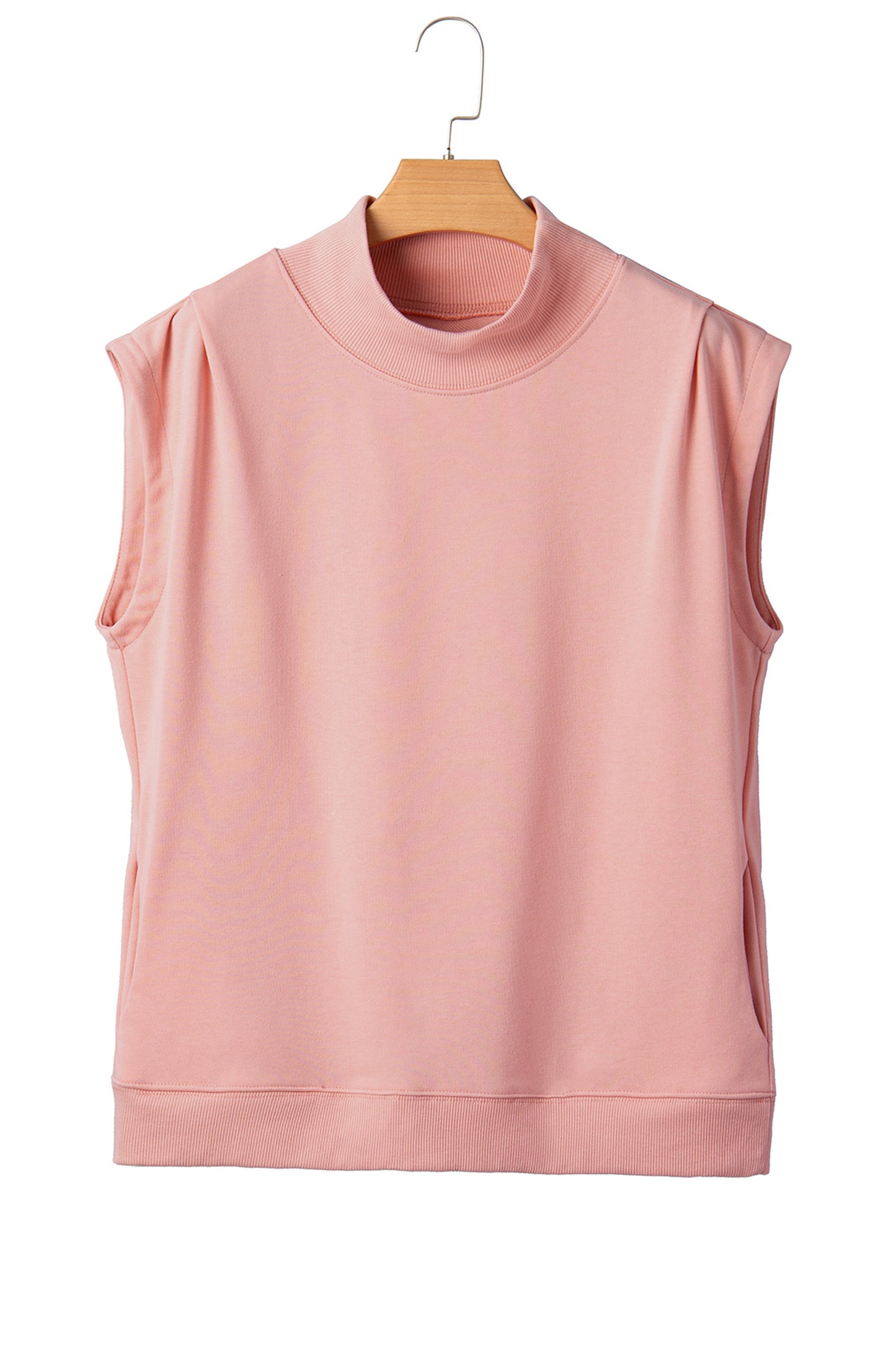 Black Solid Color High Neck Cap Sleeve Loose Top