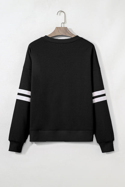 Navy Blue Varsity Striped Detail Drop Shoulder Oversized Sweatshirt