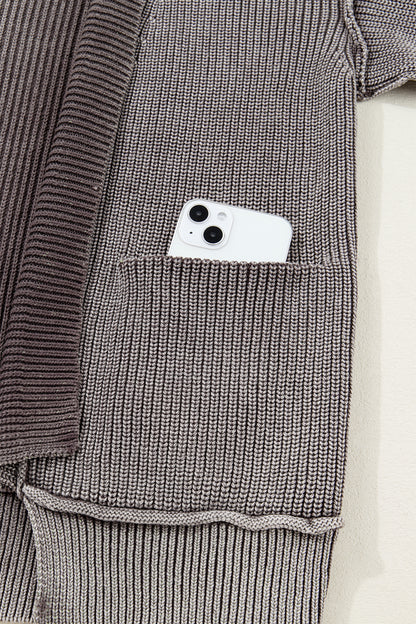 Chestnut Mineral Wash Exposed Seam Patchwork Knit Open Sweater Cardigan