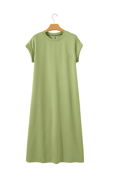 Red Sandalwood Solid Color Long T Shirt Dress with Slits