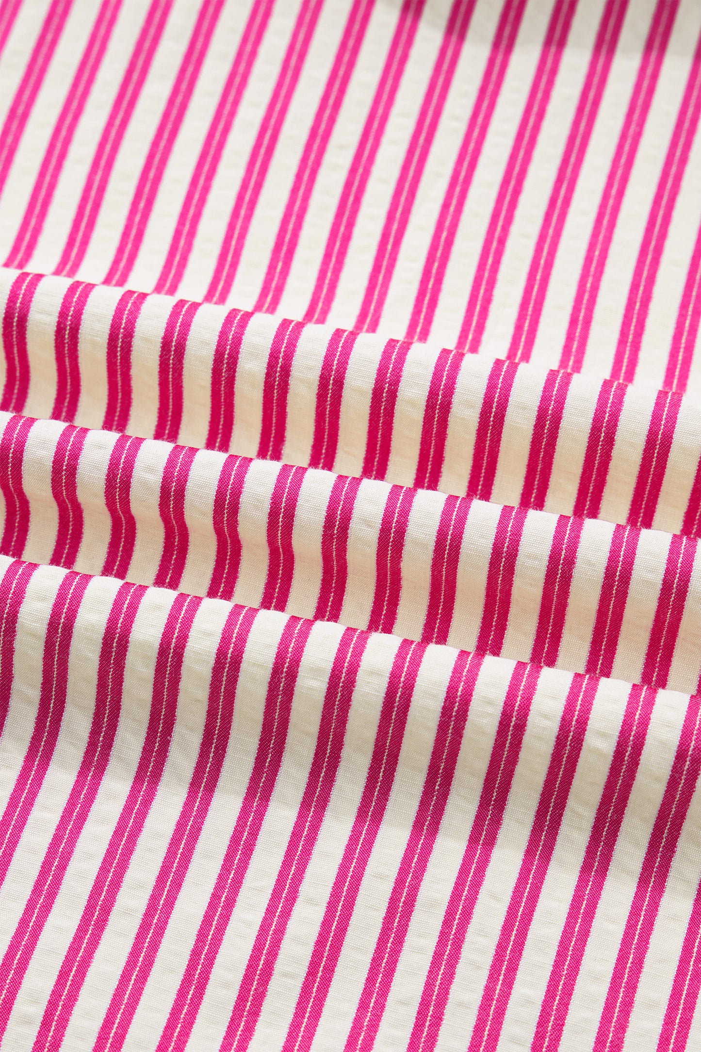 Rose Stripe Shirred Yoke Ruffled Short Sleeve Blouse