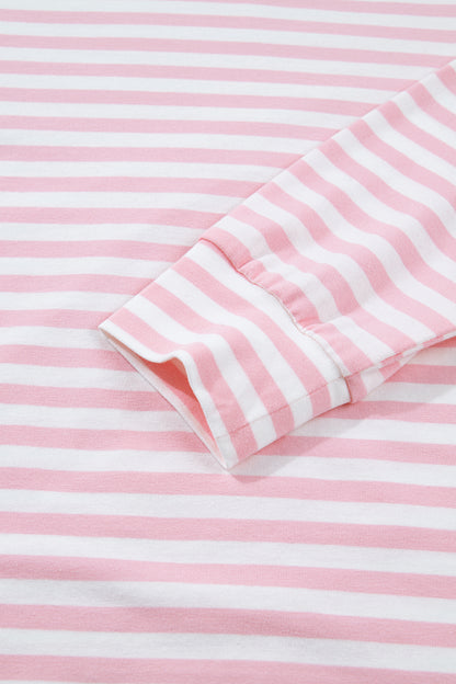 Rose Stripe Drop Shoulder Round Neck Top and Buttoned Straight Pants Two Piece Set