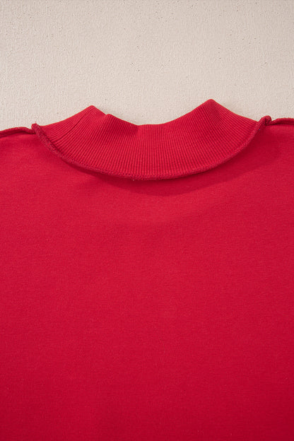 Dark Blue Oversize Drop Shoulder Reversible Mock Neck Sweatshirt