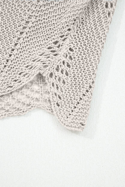 Seagrass Hollow Out Knit 7/8 Sleeve Casual Sweater