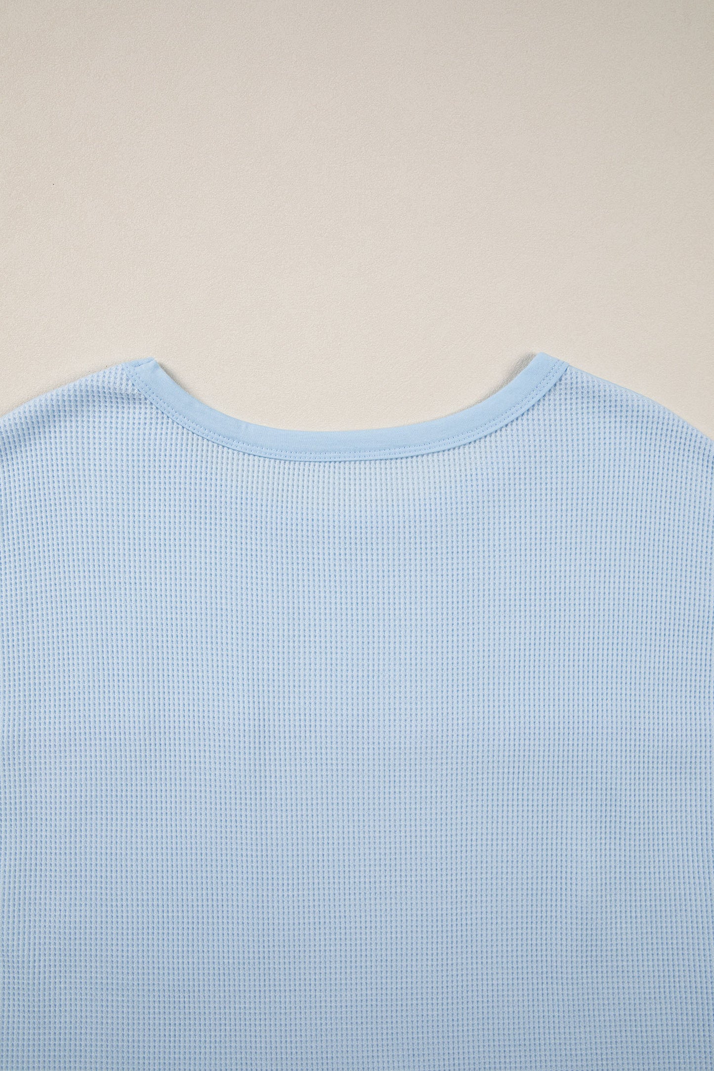 Pink Solid Color Raw Seam Waffled Patchwork Casual T Shirt