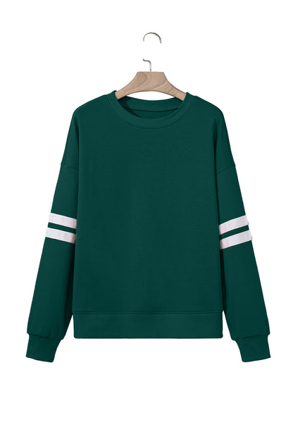 Navy Blue Varsity Striped Detail Drop Shoulder Oversized Sweatshirt