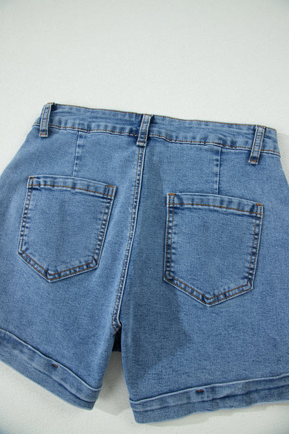 Ivy Seam Detail Pocketed Cuffed Hem Denim Shorts