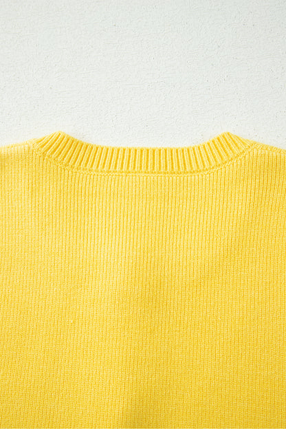 Yellow Cream Solid Color Sleeveless Knit Button Pocketed Sweater