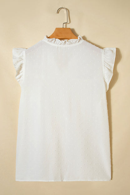 Black Plus Size Swiss Dot Ruffle Lace Trim V Neck Tank Top