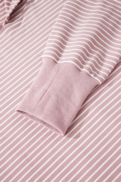 Purple Stripe Thumbhole Side Slits Drop Shoulder Loose Fit Hoodie
