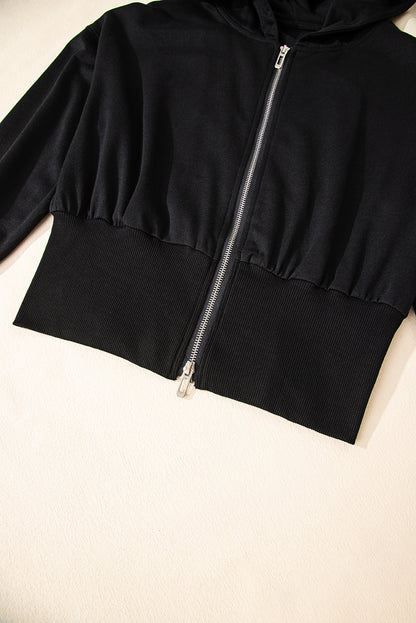 Gray Double Zipper Hooded Jacket and Sweatpants Active Set