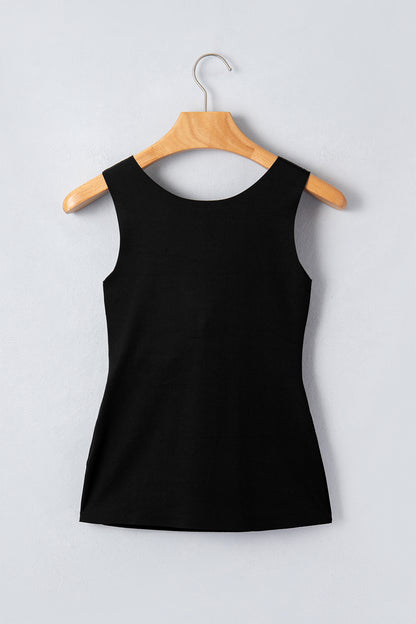 Oatmeal Solid Color Wide Strap Splicing Athleisure Tank Top