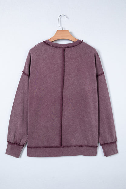 Red Sandalwood Mineral Wash Exposed Seam Side Slit Sweatshirt