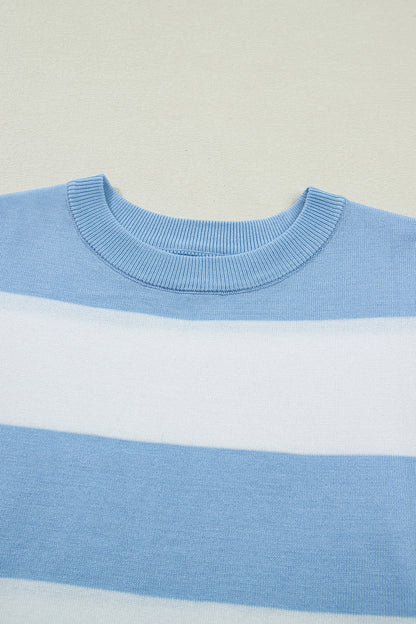 Black Stripe Colorblock Striped Knitted T shirt
