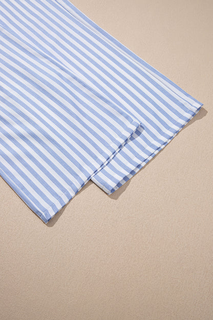 Black Stripe Shirred High Waist Loose Summer Pants