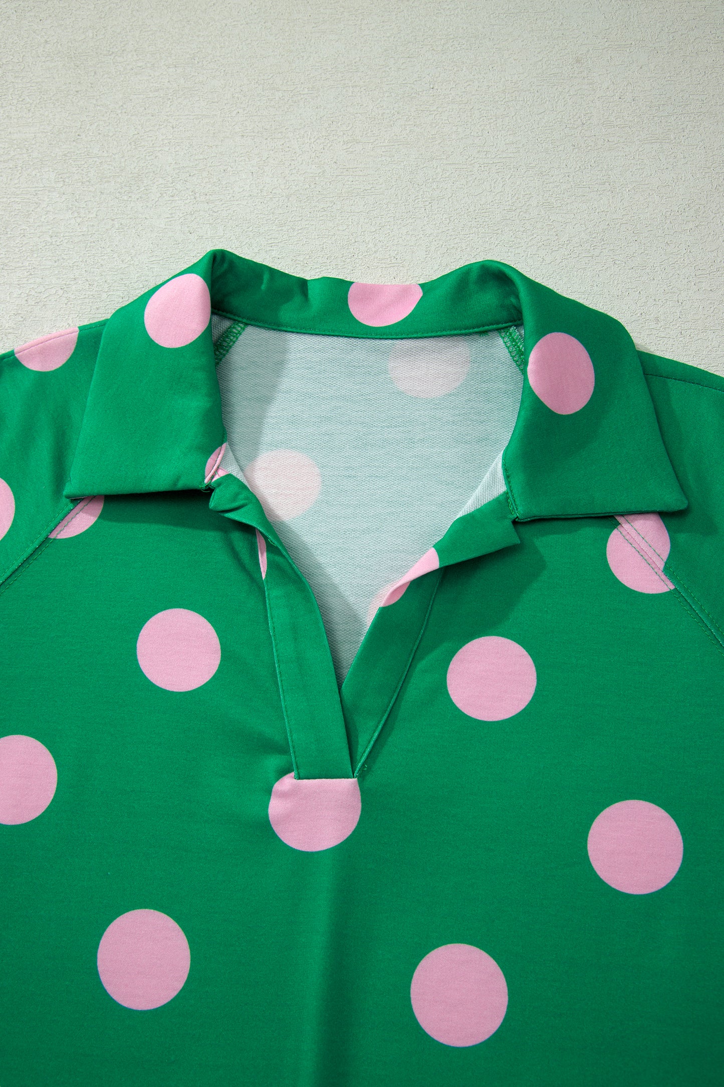 Pink Polka Dot Print V Neck Tee Short Set