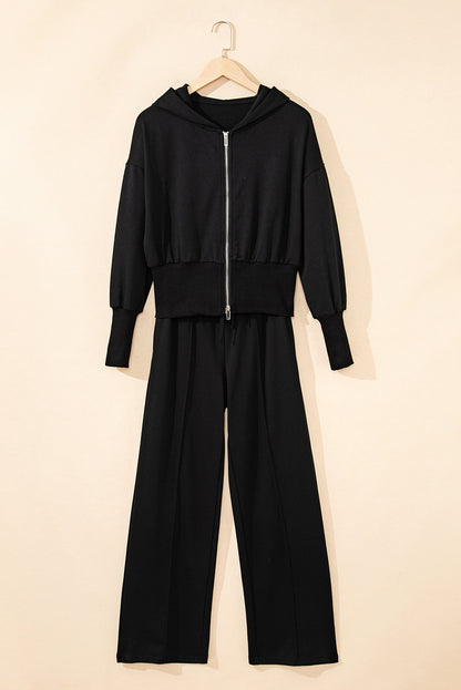 Gray Double Zipper Hooded Jacket and Sweatpants Active Set