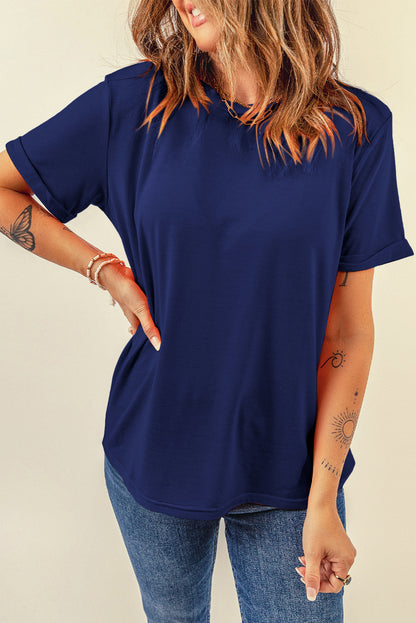 Red Casual Plain Crew Neck Tee