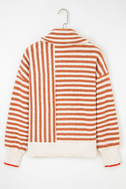 Orange Stripe Cowl Neck Drop Shoulder Sweater