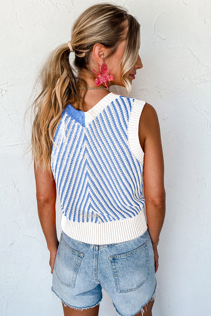 Black Contrast Chevron Knit V Neck Sweater Vest