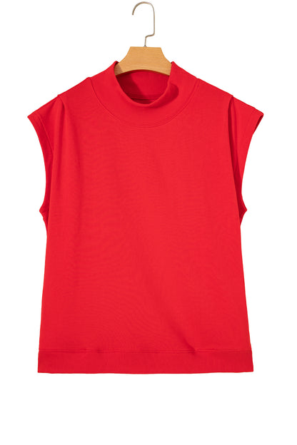 Light Grey Solid Color High Neck Cap Sleeve Loose Top