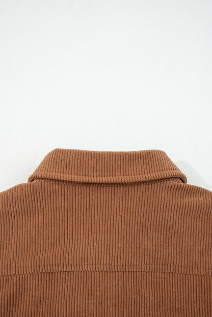 Cinnamon Fleece Lined Buttoned Flap Pockets Corduroy Jacket