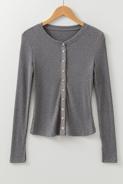 Sleet Ribbed Knit Button Down Slim Cardigan