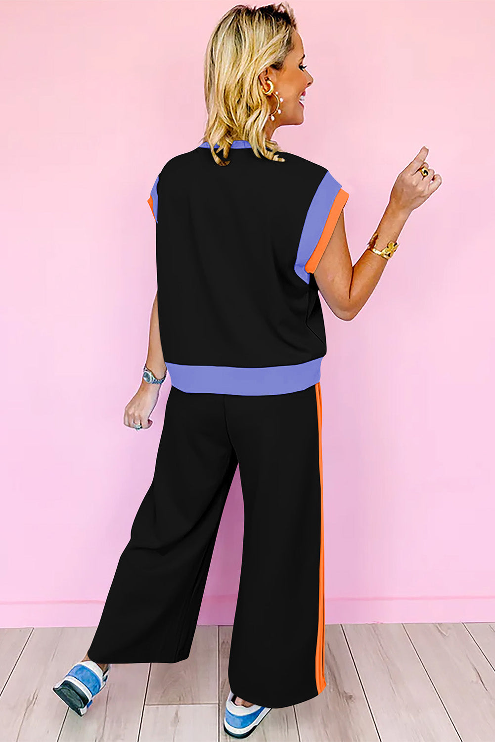 Valerian Color Block Detail Casual Two-piece Set