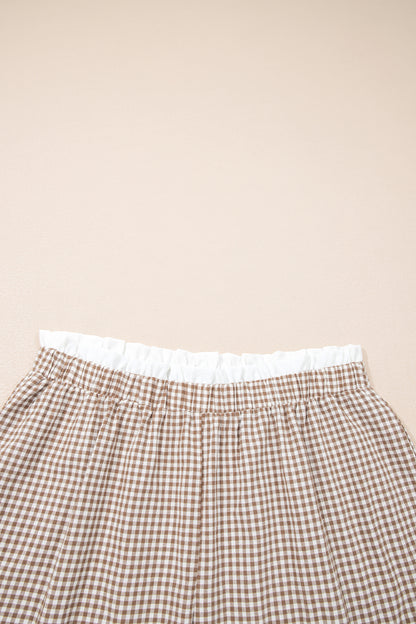 Green Contrast Trim Plaid Print Plus Size Shorts