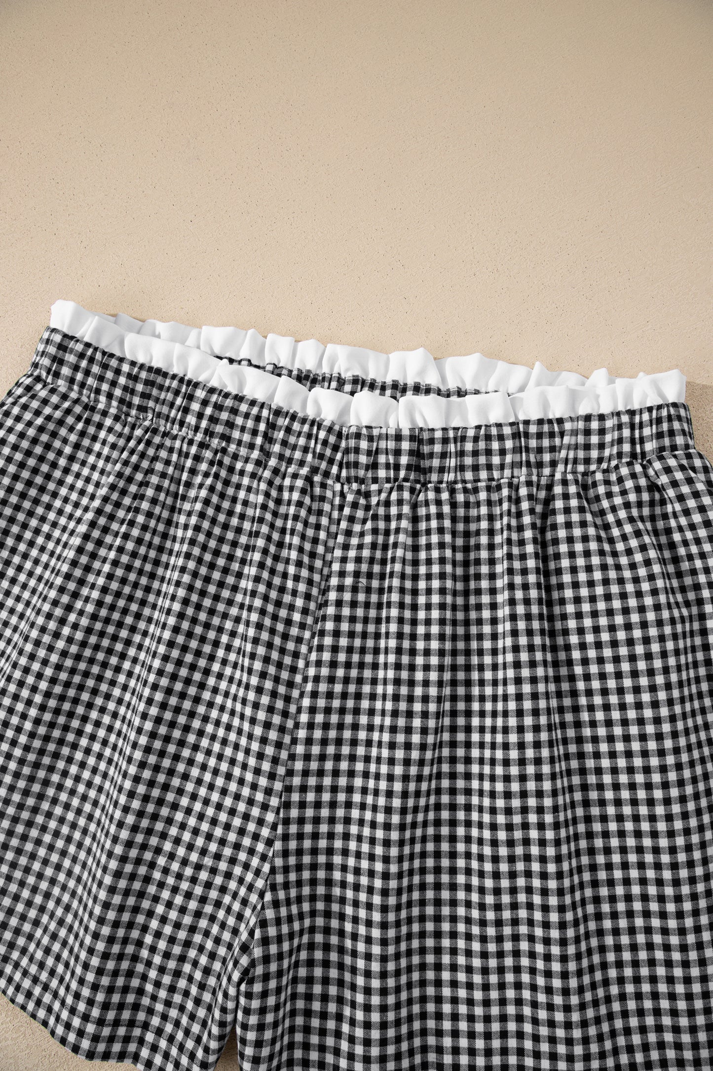 Sky Blue Contrast Trim Plaid Print Plus Size Shorts