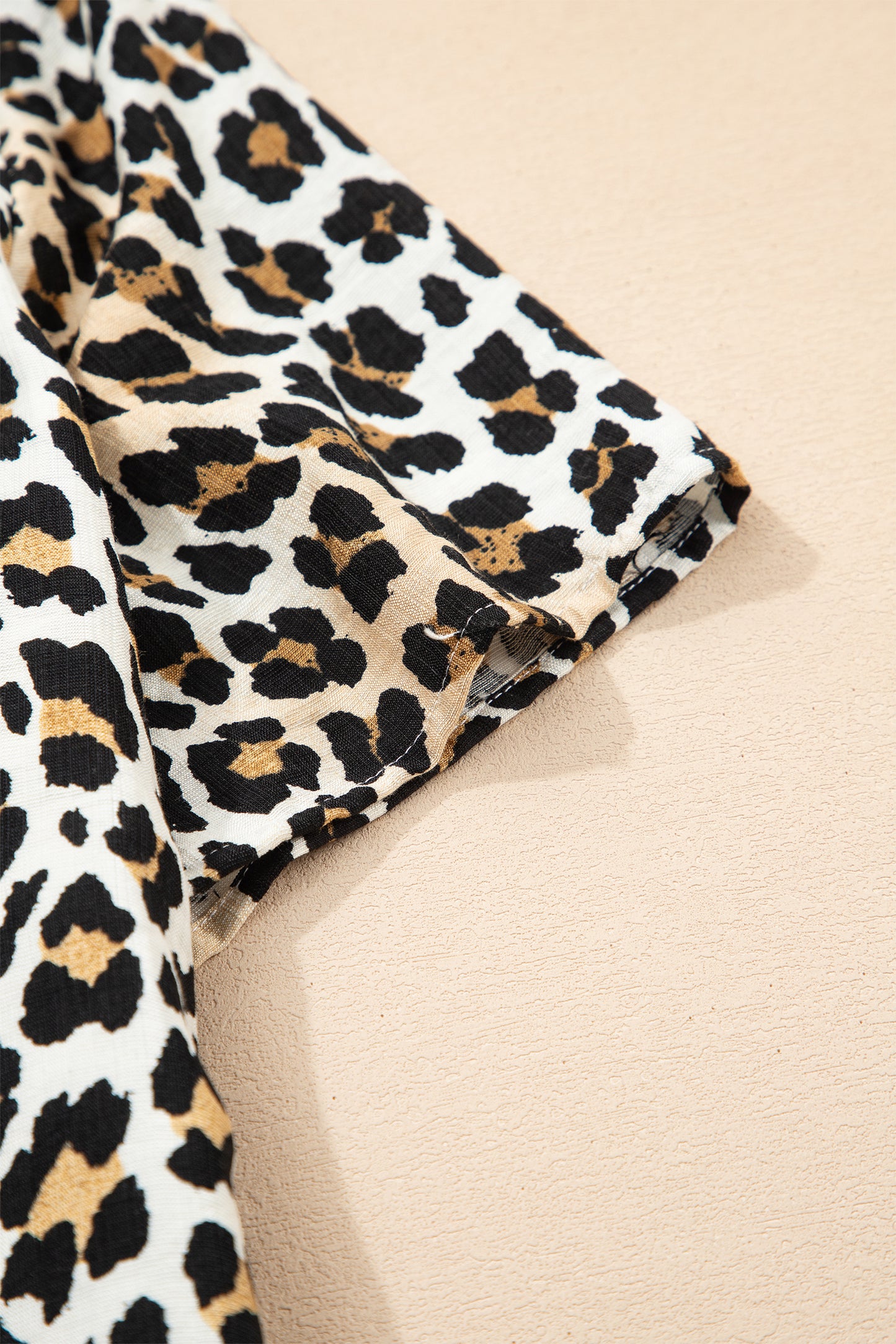 Multicolour Half Buttons Short Sleeve Loose Leopard Mini Dress with Pockets