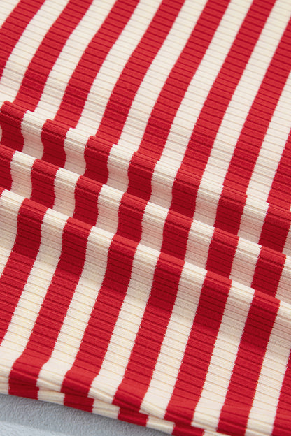 Red Stripe Buttoned Ribbed Knit Tank Top