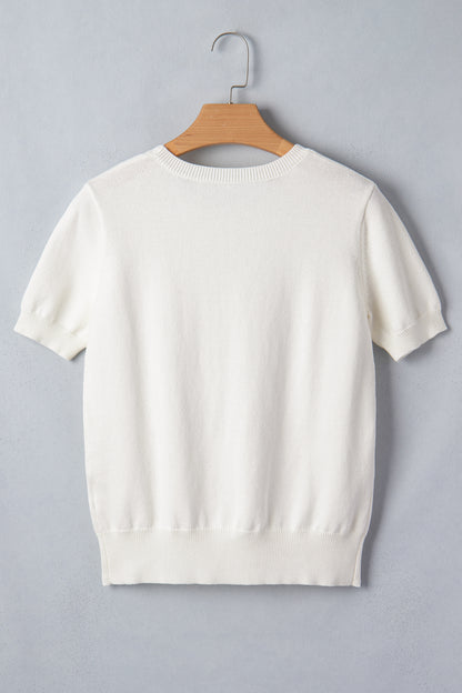 White Wild West Horse Head Printed Short Sleeve Sweater