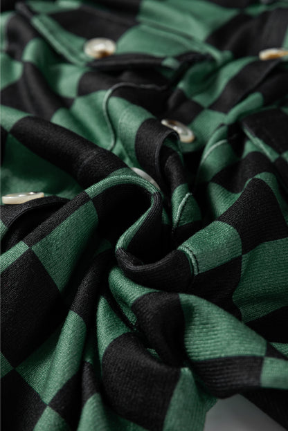 Black Checkerboard Flap Pocket Button Front Shacket